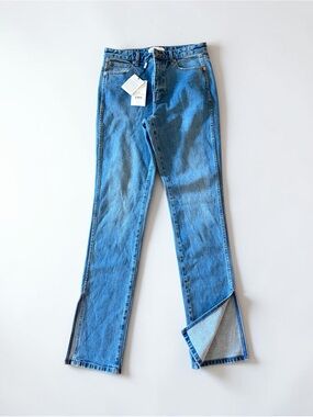 Something Navy Midwash Straight-Leg Jeans with Split Hem
